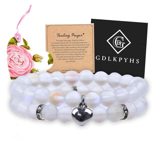 GDLKPYHS Healing Bracelets for Women - Moonstone Bracelet - Healing Prayers Crystal Bracelet, 8mm Natural Stone Stress Relief Yoga Beads Get Well Soon Gifts
