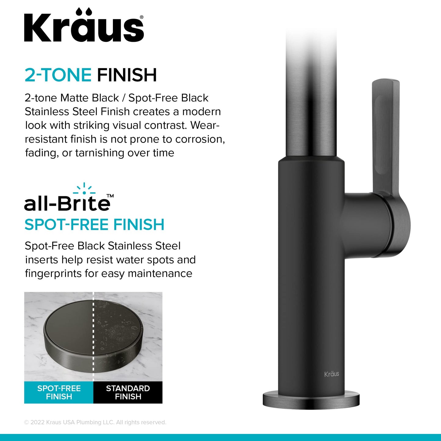 Kraus Oletto Single Handle Kitchen Bar Faucet in Matte Black/Spot Free Black Stainless Steel, Kitchen Sink Faucets, KPF-2822MBSFSB