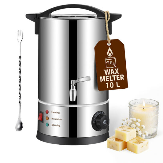 GKFF Wax Melter for Candle Making,10L (15 lbs) Extra Large Electric Melting Pot for Soap,Lotion & Body Butter Making,with Temperature Control and Quick Pour Spout,Ideal for Home Candle & Craft Makers