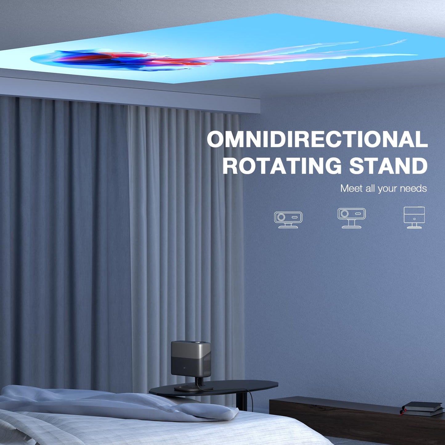 [Officially-Licensed APP & 2500 ANSI] 4K Projector with WiFi and Bluetooth,TOF Real-Time Auto Focus Smart Projector, AuKing Outdoor Movie Home Theater Proyector with Omni-Adjustable Stand(Grey)