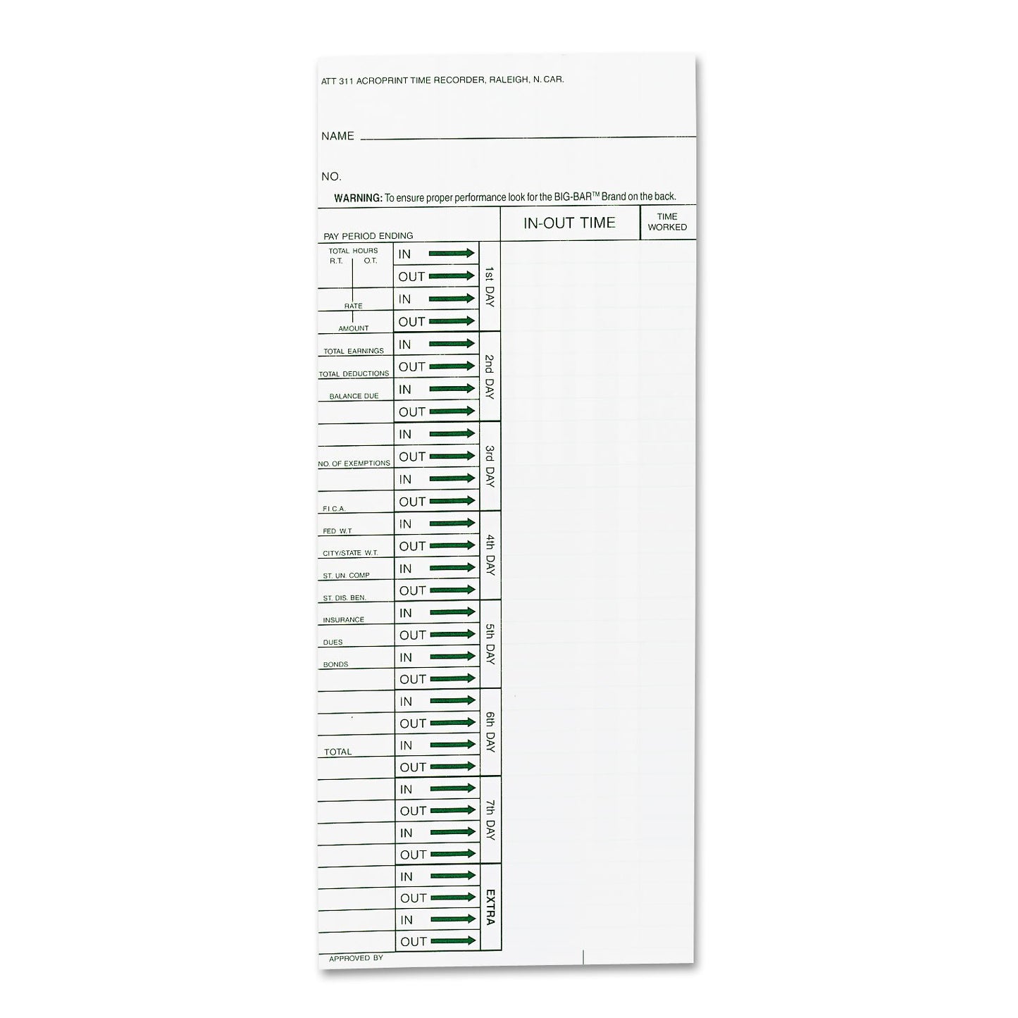 Acroprint 09-6103-080 Time Card for ATT310 Time Recorder, Pack of 200 Time Clock