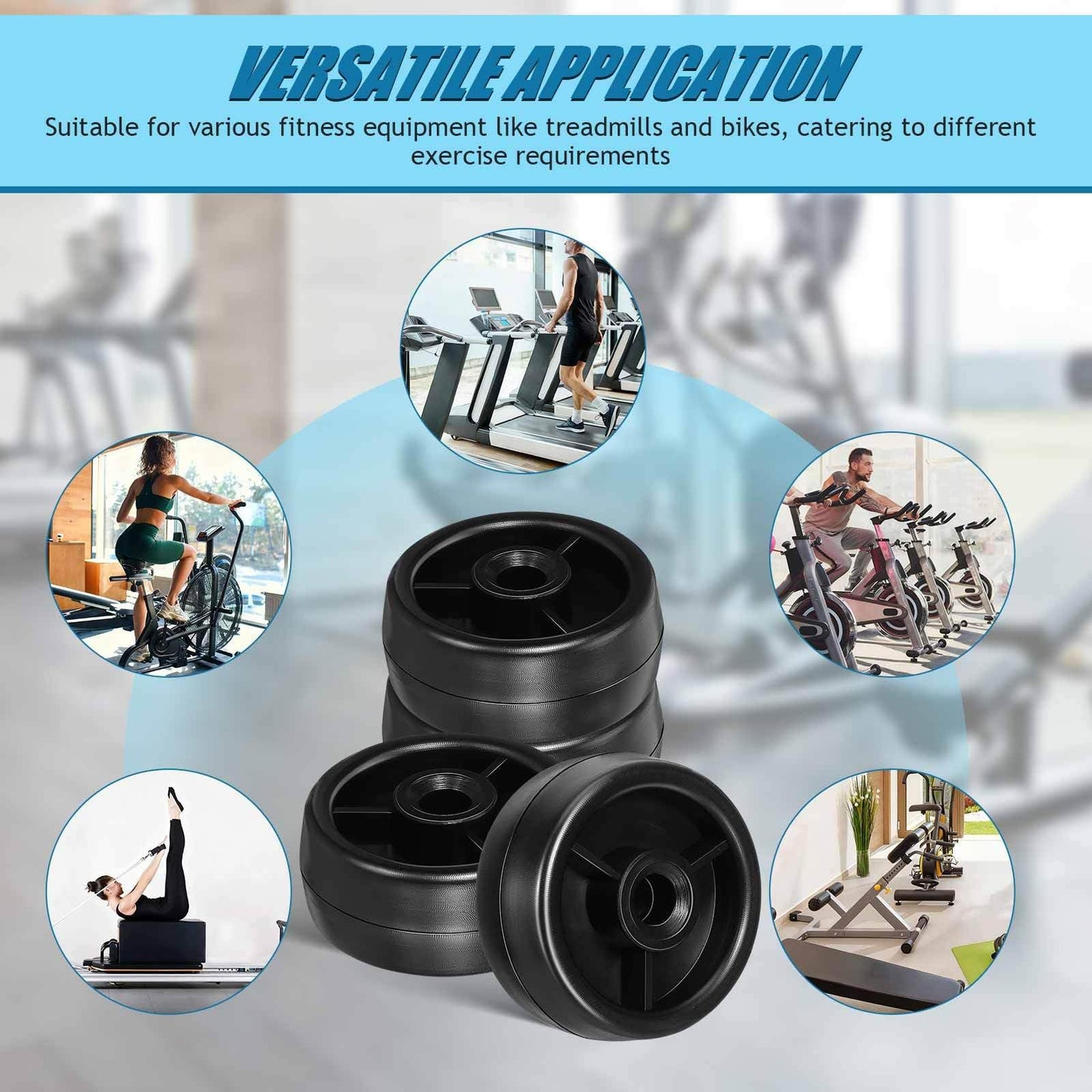 LIOOBO 4-pack Heavy Duty Replacement Caster Wheels – Plastic Roller Wheels for Treadmills, Exercise Bikes & Fitness Equipment | Accessories for Home Gym & Sports Gear