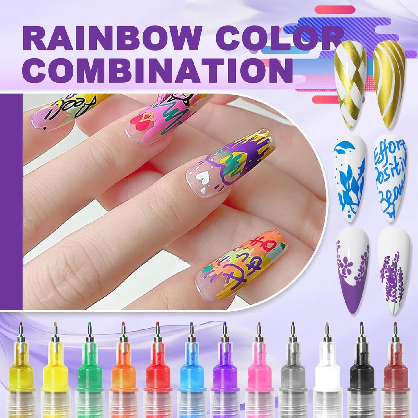 12 Colors Nail Art Pens Set, Upgrade DIY Nail Art Markers Drawing Painting Liner Pen, 3D Nail Art Tools, Graffiti Dotting Drawing Painting Point Liner