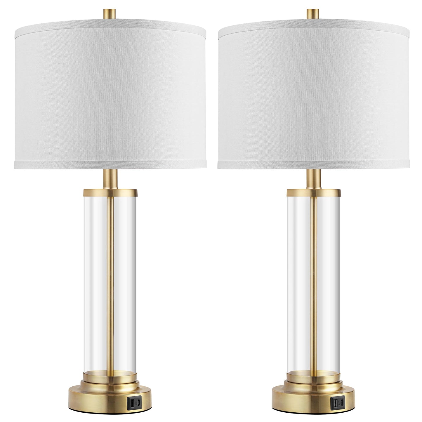 QiMH Lamps for Bedrooms Set of 2, Touch Control Table Lamps with USB A+C Ports, 3-Way Dimmable Bedside Lamp with Fabric Lampshade, Modern Nightstand Lamp for Living Room Bedroom (LED Bulbs Included)