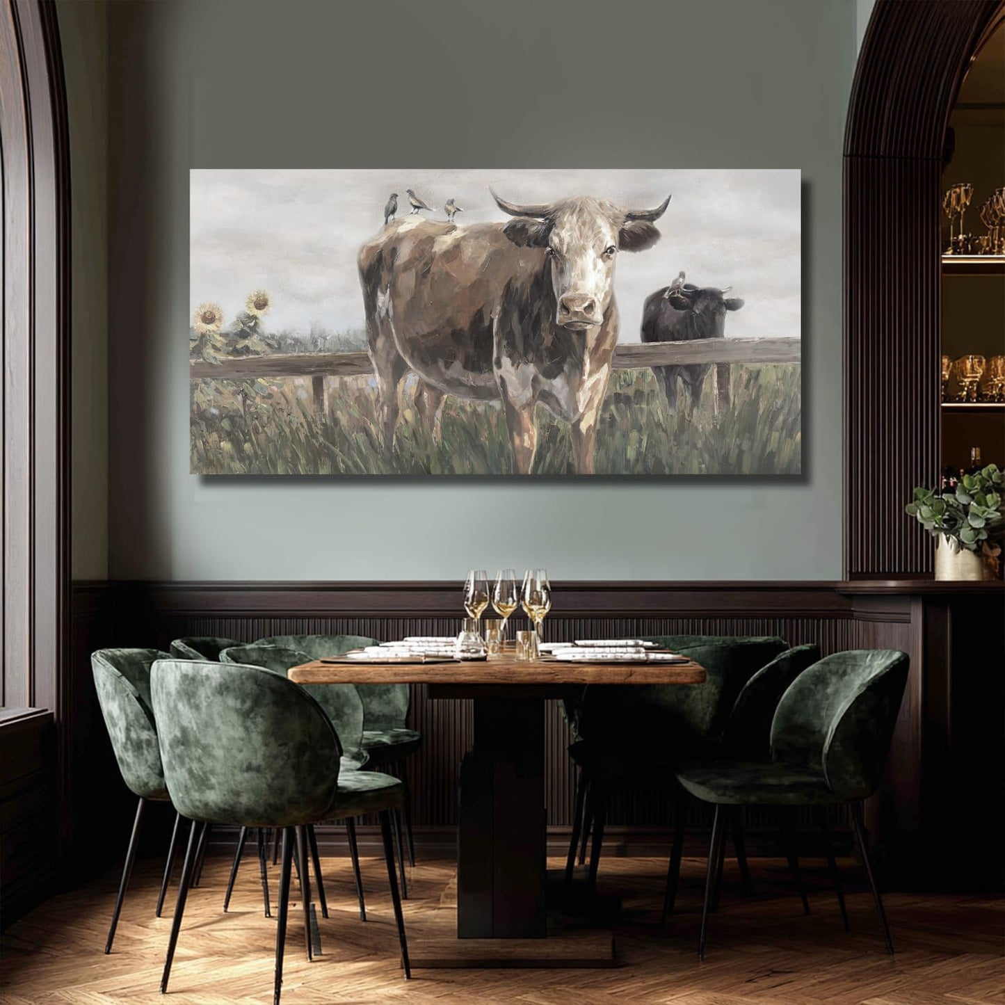 Visual Art Decor Cow Decor black and brow Canvas Print Animal Artwork for livingroom,bedroom,office 40x20 inches