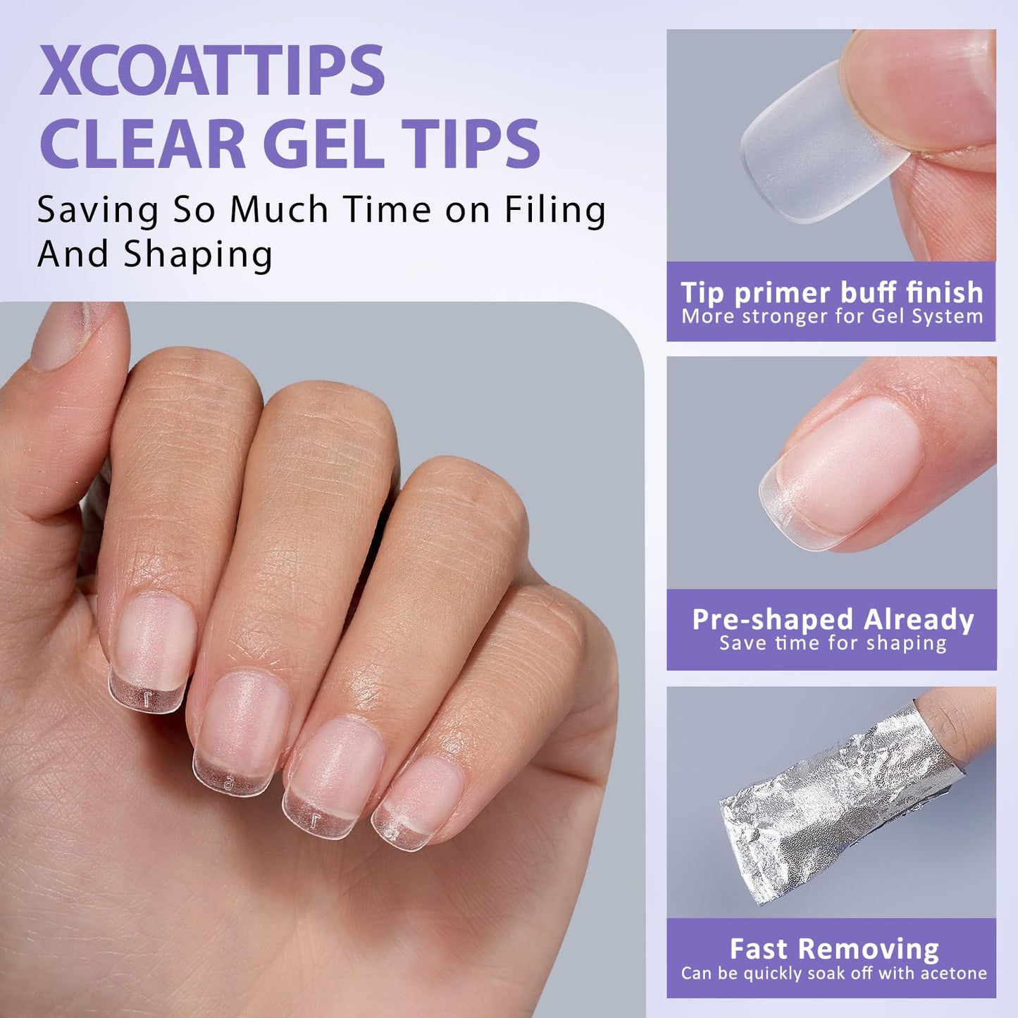 BTArtbox Extra Short Square Nail Tips - Short Squoval Gel Nail Tips, Natural Fake Nails with Tip Primer Cover, Pre-shaped Upgrade Matte Full Cover Nails for Home DIY Nail Salon