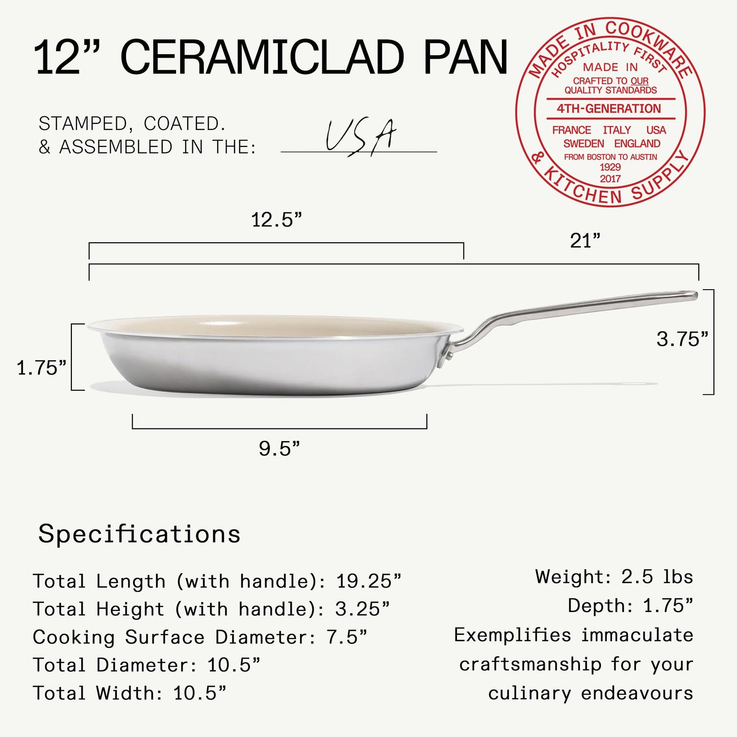Made In Cookware | 3-Piece (Includes 8", 10", 12") Ceramic Non Stick Frying Pan Set (Stainless Handle) | 5-Ply Stainless Clad with Stay-Cool Handle | Professional Cookware