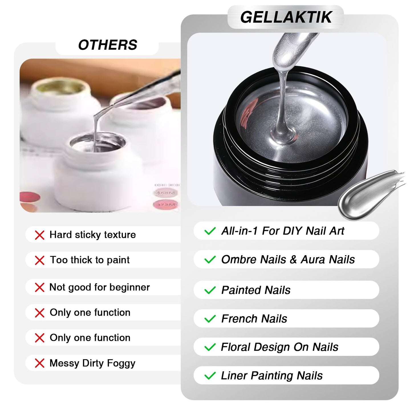 GELLAKTIK Metallic Gel Nail Polish Set, 2Pcs Silver & Rose Gold Chrome Painting Gel, Stamping Gel Polish with Nail Art Stamp Plate & Stamper Scraper Kit, DIY Home and Salon Use for Women