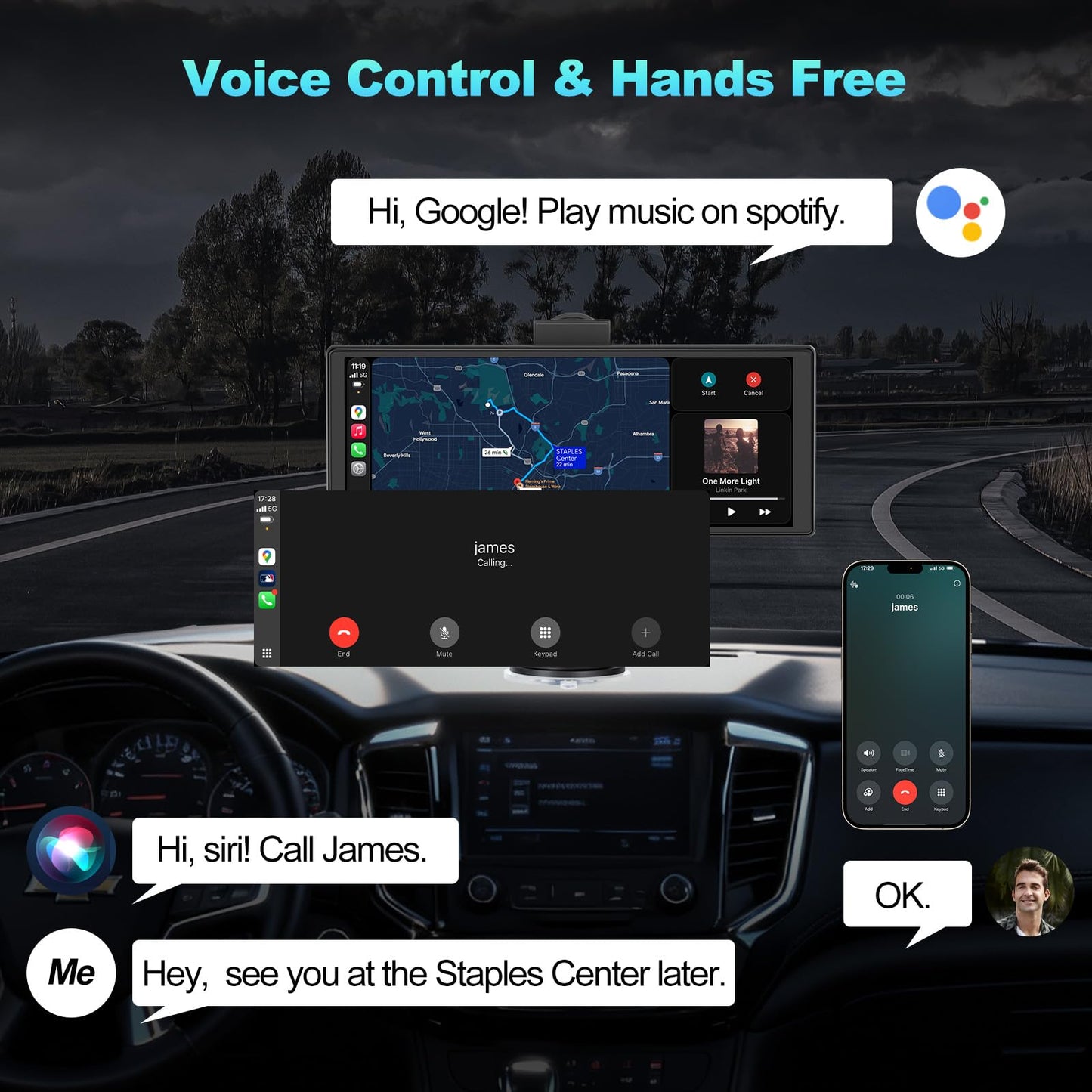 Portable Apple CarPlay Screen for Car, 10.26“ Wireless CarPlay & Android Auto Touch Screen Voice Control Navigation, 4K Dash Cam & 1080P Backup Camera DVR Recording Plug & Play for Car Truck