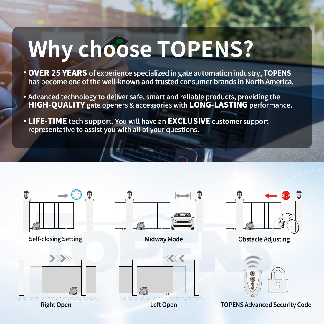 TOPENS RK1100T Automatic Sliding Gate Opener Rack Drive Electric Gate Motor for Heavy Driveway Slide Gates Up to 2800 Pounds, Security Gate Operator AC Powered with Nylon Gear Rack and Remote Control