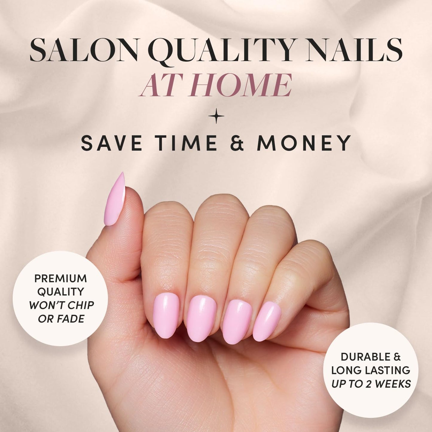 Glamnetic Press-On Nails Bundle - Cocoa & Kisses, Hailey & Think Pink | Oval Nude Nails with Festive Winter Graphics | Glazed Almond Nails | Light Pastel Pink Short Oval Fake Nails