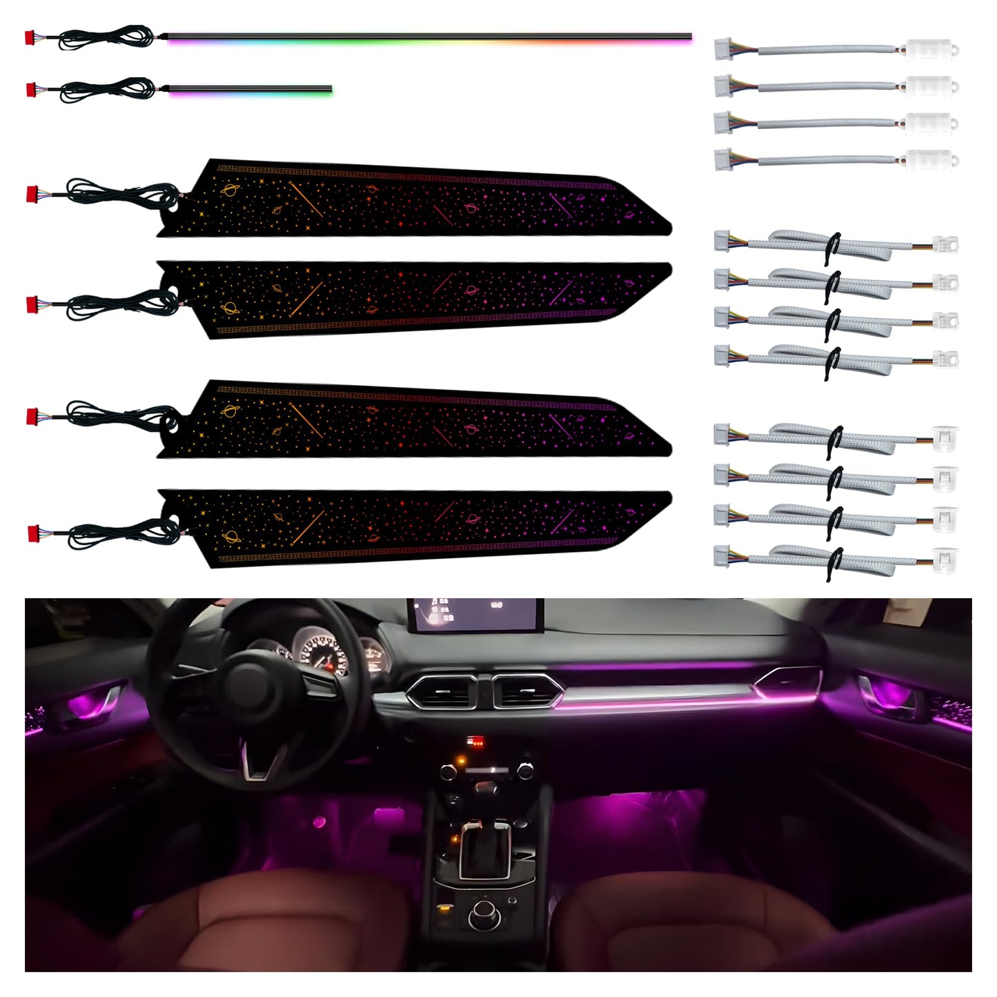 256-Color Interior Ambient Lighting Kit for Mazda CX-5 2017-2025 | 4 Door Panels + LED Strips + Footwell & Handle Lights | Music Sync, APP & Button Control