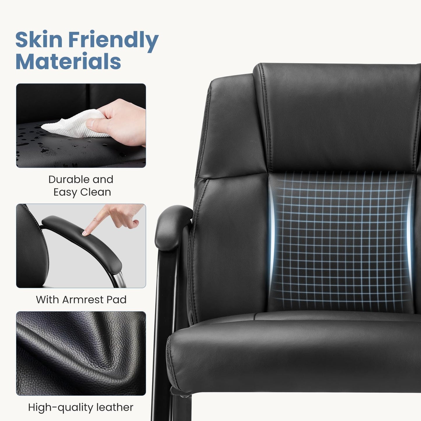 DUMOS Office Desk Guest Chair Set of 4, Leather Waiting Room Chairs with Padded Arms for Elderly Home Reception Area Conference Room Lobby Side breakroom