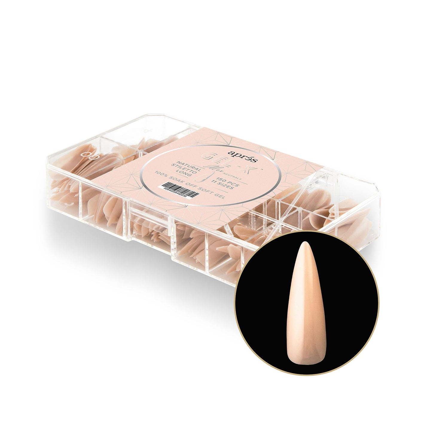 Apres Neutrals Gel-X Alex Box Of Nail Tips, 11 Sizes 00-9, Soft Gel Nail Tip Box, Nail Extensions (150pcs) (Natural Stiletto Long, 150pcs)