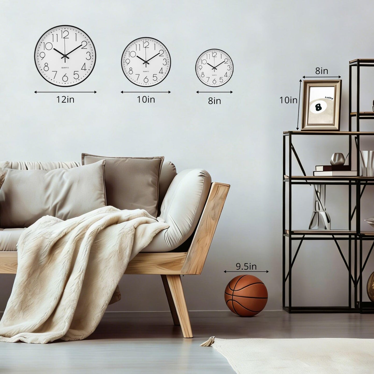 bakbrand Wall Clock 10 Inch Non-Ticking Silent Modern Simple Style Round Decor Clock Rose Gold Stereoscopic Dial Quartz Wall Clocks for Home/Office/School/Living Room/Bedroom/Kitchen