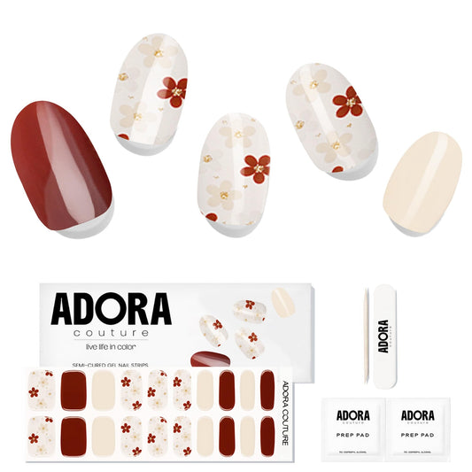 Adora Couture Semi-Cured Gel Nail Strips - 20 Salon-Quality Gel Sticker with UV Light Required, Long Lasting, Easy Application & Removal, Includes Prep Pad, Nail File, Wooden Stick (Natural Whim)