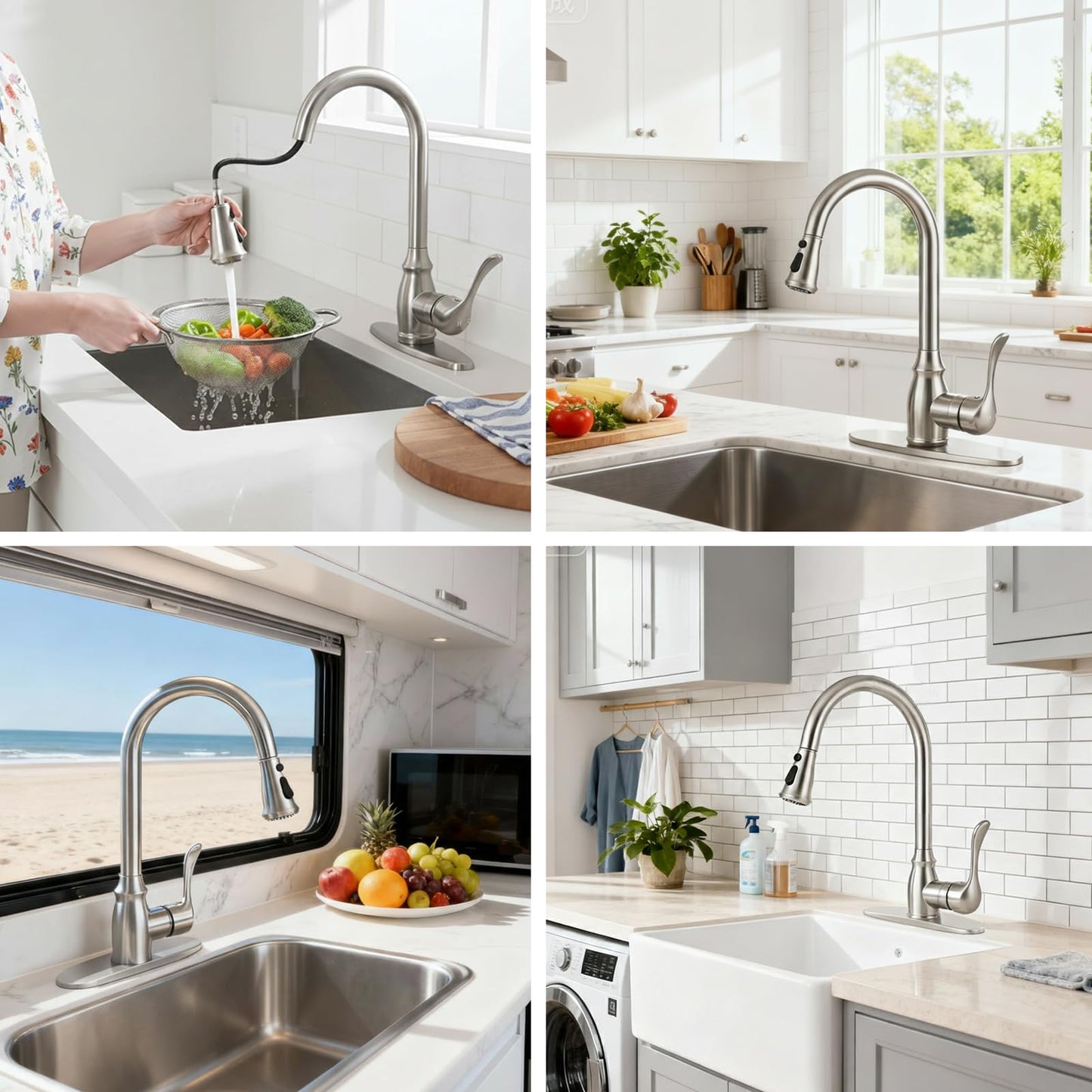 Kitchen Sink Faucet with Pull Down Sprayer, High Arc Single Handle Kitchen Faucet 2-Function 360° Swivel Stainless Steel Sink Faucet with Deck Plate - Matte Black