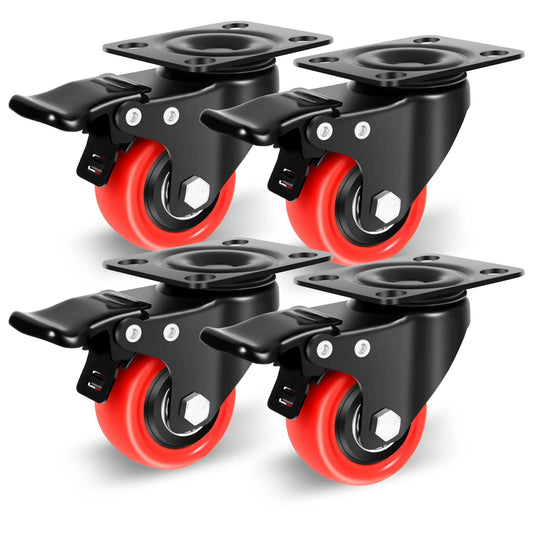 Nefish 2 Inch Casters Set of 4, Heavy Duty Top Plate Caster Wheels with Brake 600 Lbs, Dual Locking Furniture Castors, 360 Degree Swivel Casters, No Noise Polyurethane Wheels for Cabinet, Furniture