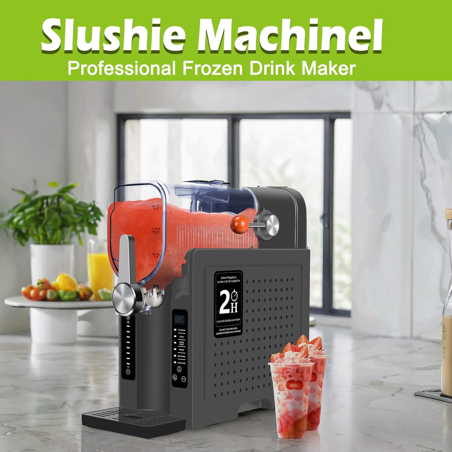 Roaaee Slushie Machine, Frozen Drink Maker & Ice Cream Maker – 88 oz Slushy Machine for Home with 6 Preset Programs for Margaritas, Frappés, Milkshakes, Smoothies & Ice Cream (Dark Silver)