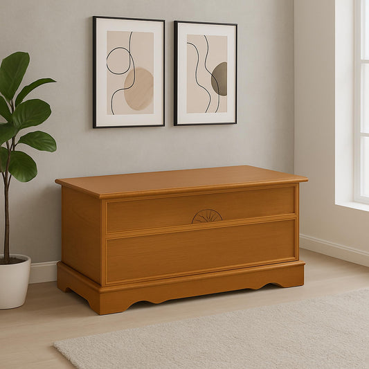 CARTESIAN Traditional Cedar Storage Chest in Honey Finish, Engineered Wood Construction, 40 x 16 x 18.5 Inches, Decorative Fan Design (Honey)