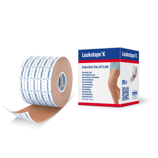 Leukotape K Kinesiology Tape – Water-Repellent, Skin-Friendly, Stays in Place for up to 9 Days - 2 in x 5.5 yds, Tan, 1 Roll