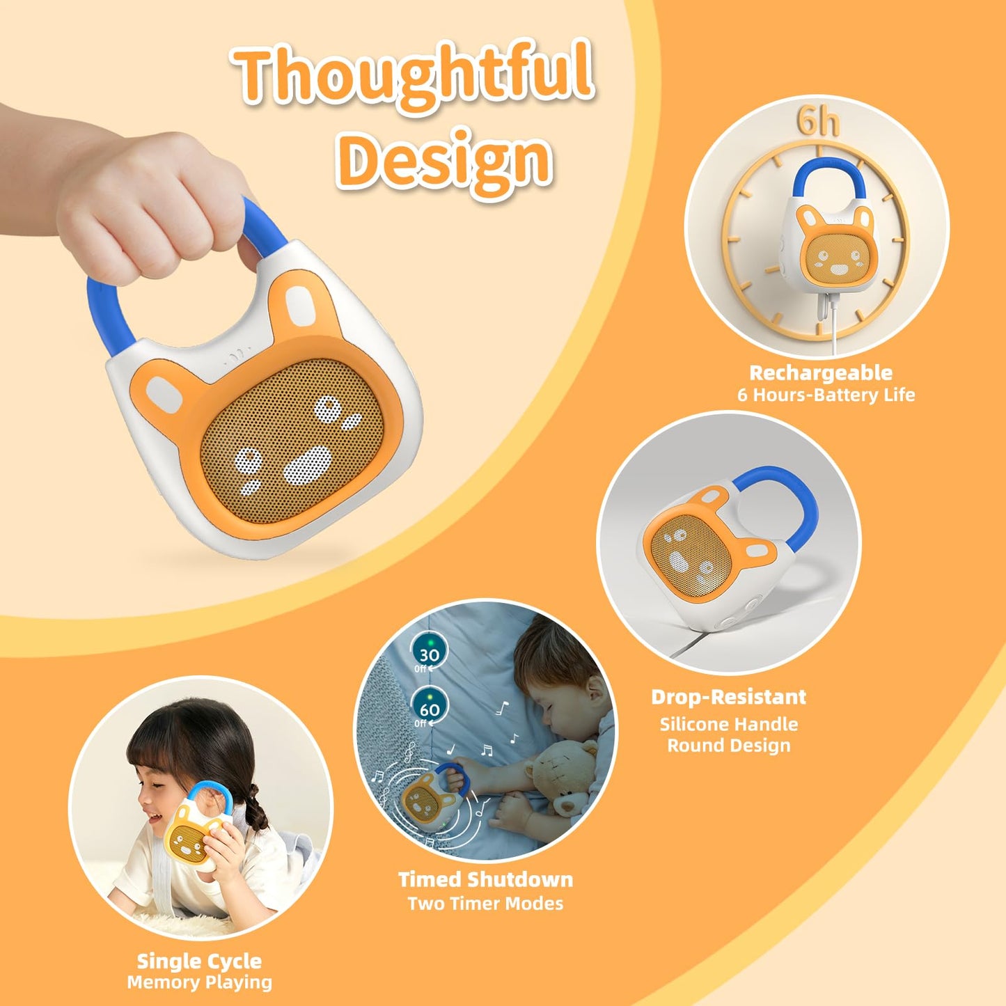 alilo Pocket Bunny Portable Kids Music Player, Musical Toys for Toddlers 1-3-5, Preloaded 120+ Stories/Music/Lullabies/White Noise,High Fidelity Sound Travel Bluetooth Speaker (with Strap and Ring)