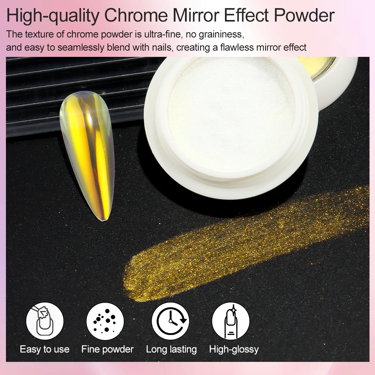 Holographic Mirror Gold Chrome Nail Powder for Gel Nails, Iridescent Aurora Mermaid Pigment Magic White Pearl Glitter Dust Kit for Women Girls DIY Manicure Decoration 4 Boxes