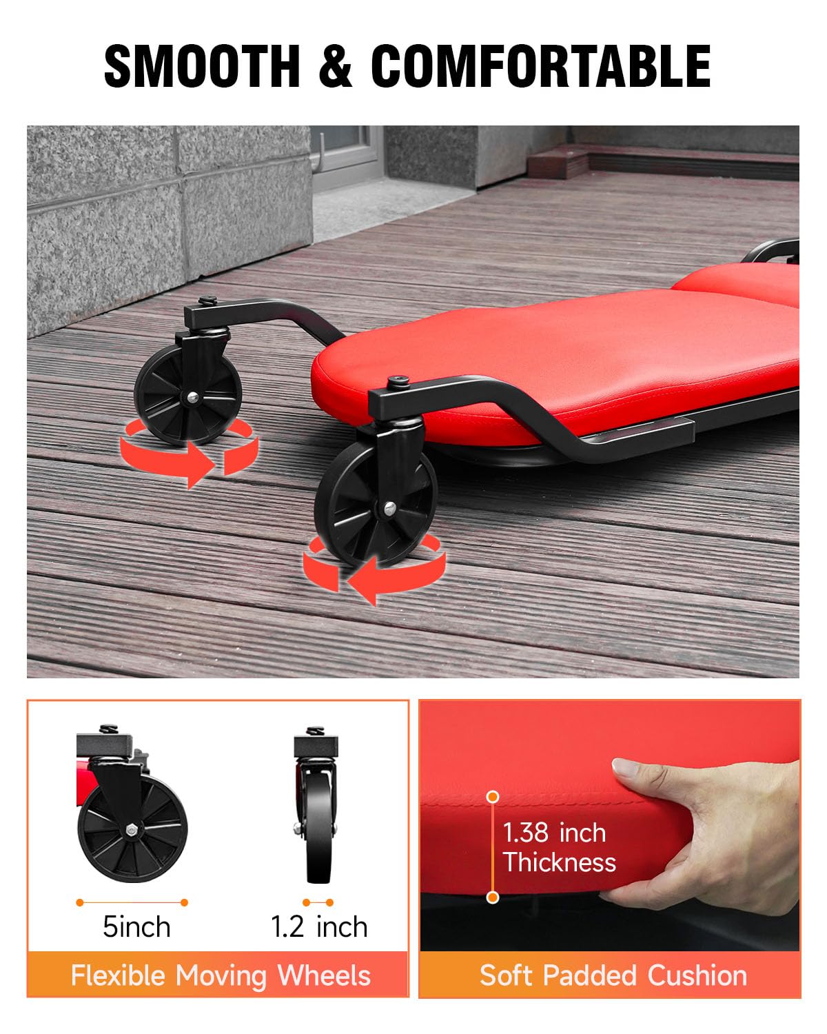 INCENDIOS 43.4 Inch Heavy Duty Mechanic Creeper with Padded Headrest & 360° Swivel Casters, Oversized Garage Creeper for Auto Repair Shop & Workshop, 330 lbs Load Capacity Automotive Rolling Creeper