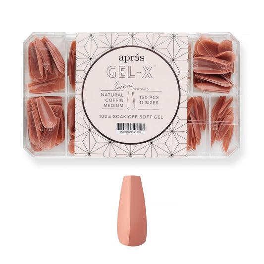 Apres Neutrals Gel-X Imani Box Of Nail Tips, 11 Sizes 00-9, Soft Gel Tip Box (150pcs) (Natural Coffin Medium, 150)