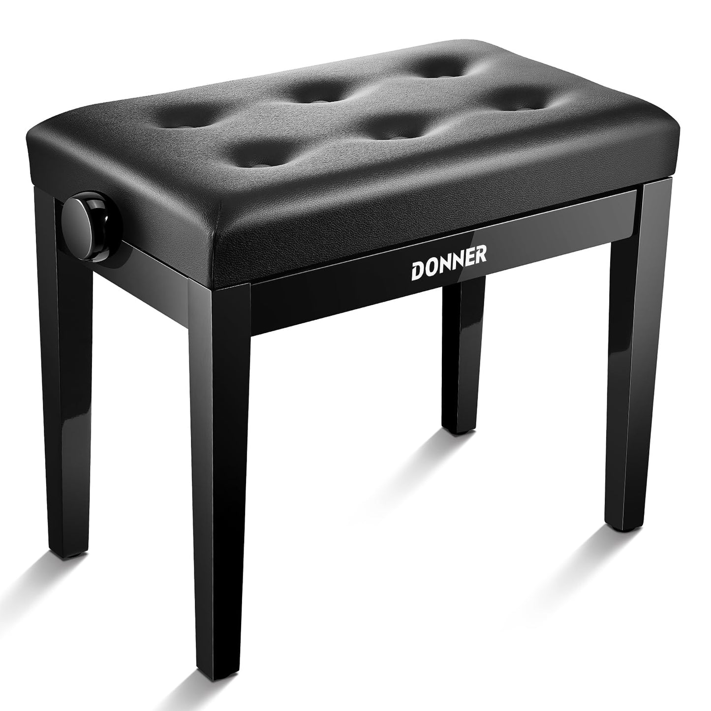 Donner Adjustable Piano Bench, Solid Wood Keyboard Bench Piano Chair Seat with High-Density Sponges Cushion,Wooden Piano Stool with Metal Lifting Devices, Black