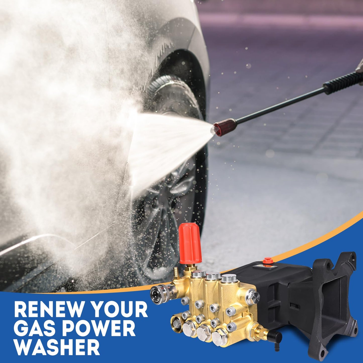 TOOLCY Pressure Washer Pump 3600-4400 PSI Max 4.4 GPM, 1 inch Shaft Horizontal Triplex Plunger Power Washer Pump Replacement, Direct Drive Pressure Pump with Unloader, 5 Nozzle Tips, M22-14mm Adapter