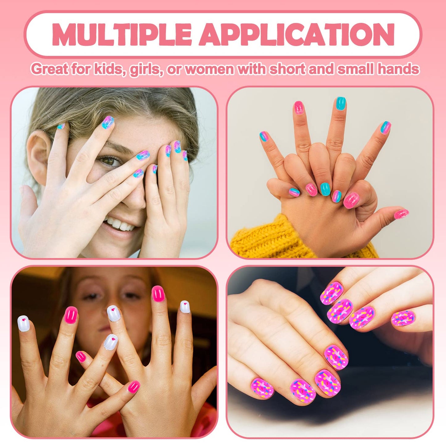 240 Pieces Press on Nails Girls Fake Nails for Kids Artificial Kids Press on Nails Full Cover Short Acrylic Stick On Nails False Nail Tips Kit for Girls Nail Art Decoration