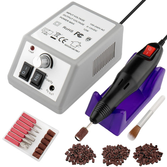 Electric Nail Drill Machine Professional Nails File Kit for Acrylic Nail Gel Dip Powder Art Shape Remover Tool Polisher Grinder Low Noise Manicure Pedicure Set with 156pcs Sanding Bands (Grey)