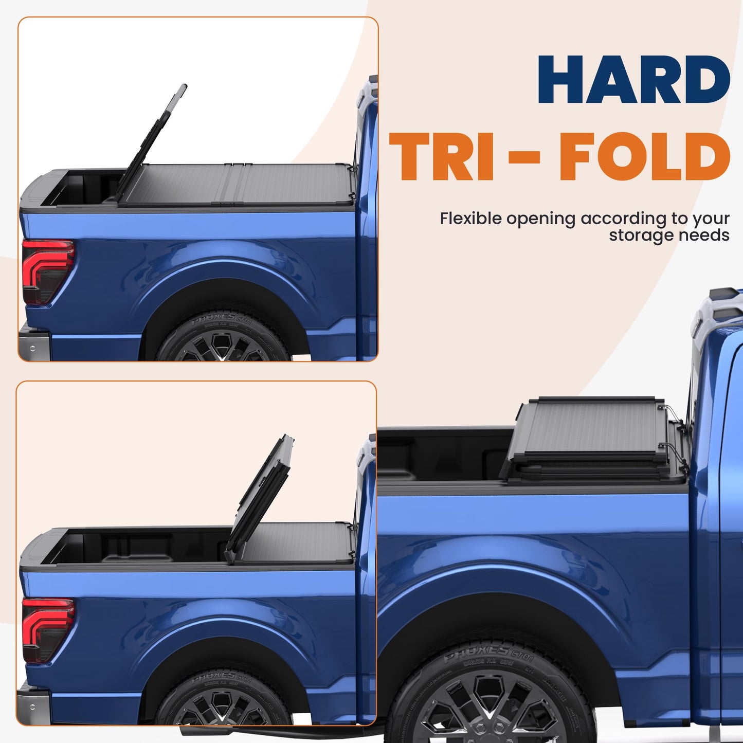 KUIPERAUTO 5.5FT Hard Tri Truck Bed Tonneau Cover Compatible for Ford F150 2009-2014 Styleside (Not for Flareside) Bed 66Inch