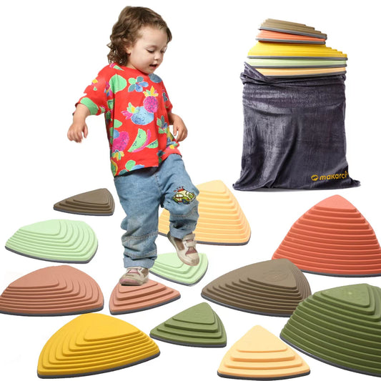 makarci Stepping Stones for Kids 12pcs Obstacle Courses Play Indoor Outdoor, Full Rubber Rim Plastic Hilltop for Kids Balance and Integration Improvement Age 3 4 5 6 7 8 +（Forest）