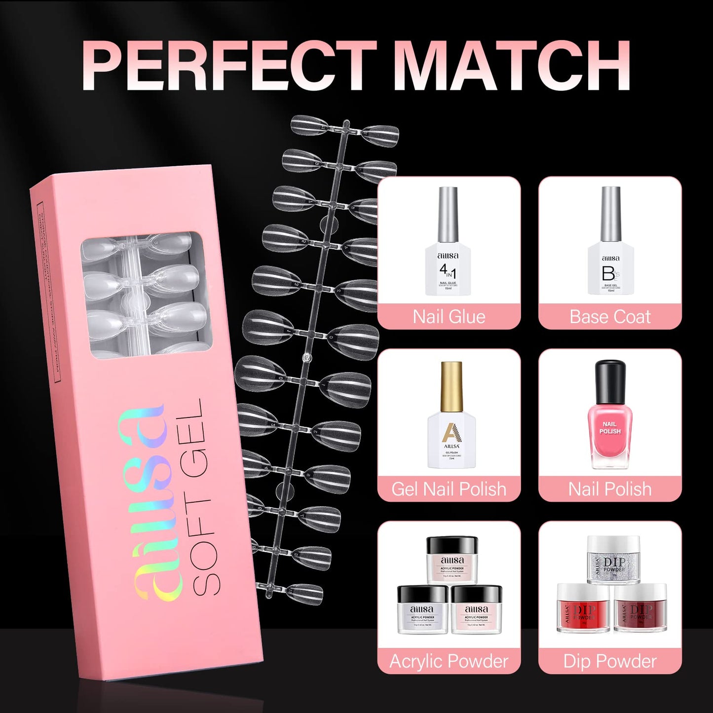 AILLSA Short Almond Nail Tips 360Pcs Full Cover Gel Nails Tips Half Matte No File Clear False Gelly Soft Nails Tip Fake Almond Shaped Nails for Press On Nail Extension DIY Valentine Gift 12 Sizes