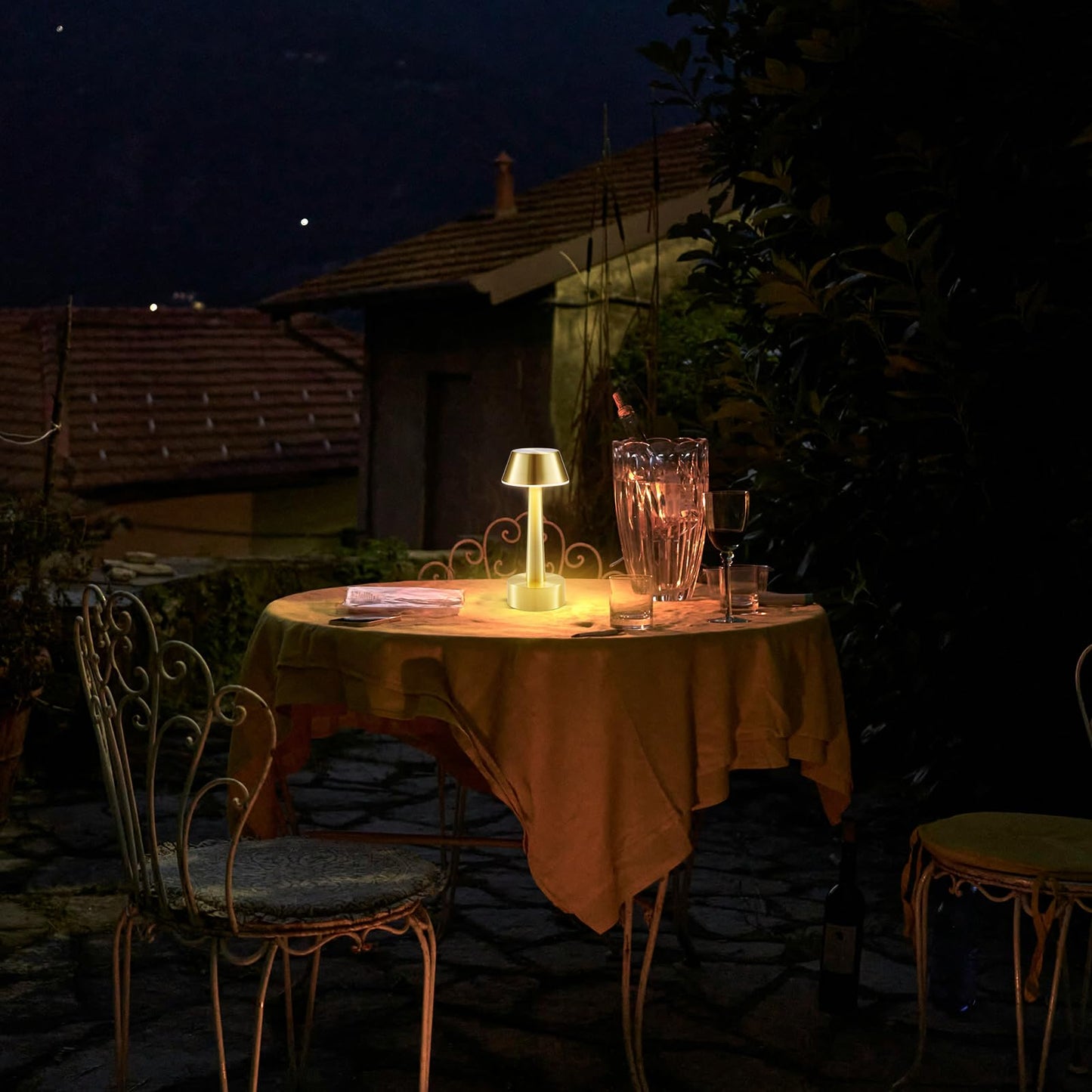 2 Pack Small Cordless Table Lamp, Battery Operated Gold Lamp for Restaurant Dinner Table, Rechargeable 3-Way Dimmable Touch Light Portable Metal Night Light for Bedside Dining Room Patio Bar Outdoor