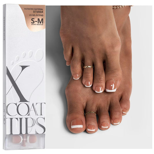 BTArtboxnails XCOATTIPS Toe Nail Tips - 160Pcs Short French Toe Nail Press Ons, French Tip Press On Toenails Brown Base, Soak Off False Toe Nail Extensions
