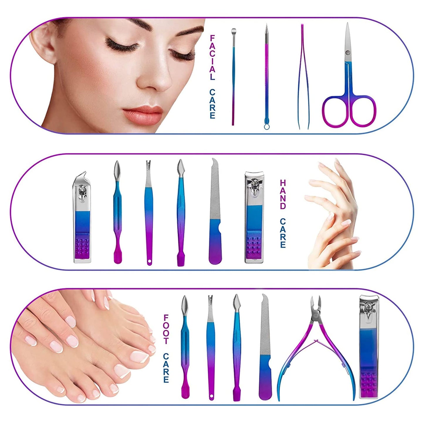 IFAN™ Professional Nail Clipper Nail File Nail Cutter 12PCS in 1 Rainbow Stainless Steel Manicure Set Pedicure Combo Facial Care Tools for Household Travel Portable Gift for Women（12P）