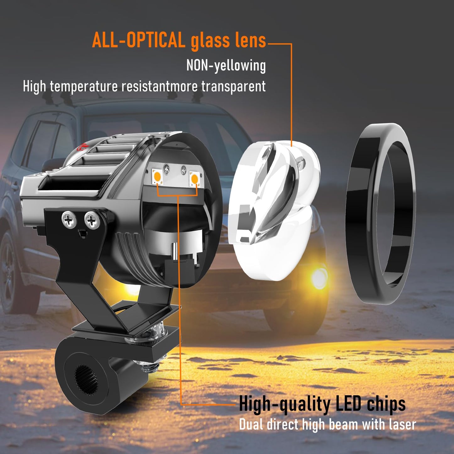 BOZCCZO Motorcycle Auxiliary LED Light Kit Driving Spotlights Lemon Green/Amber Fog Light with Mounting Bracket Remote Control Harness 120W Off-Road Work Compatible with Motorcycle J-eep Car Truck