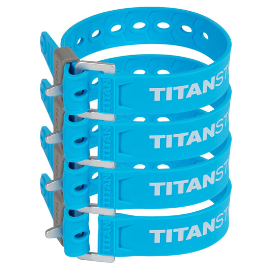 Titan Utility Straps – Easy-to-Use, Reliable Tension Straps for Securing Bike & Moto Gear, Skis, Garden Hoses, Field Repairs – Use in Frigid Temp – 60 lb.Working Load, 14" Length, Ocean Blue, 4-Pack