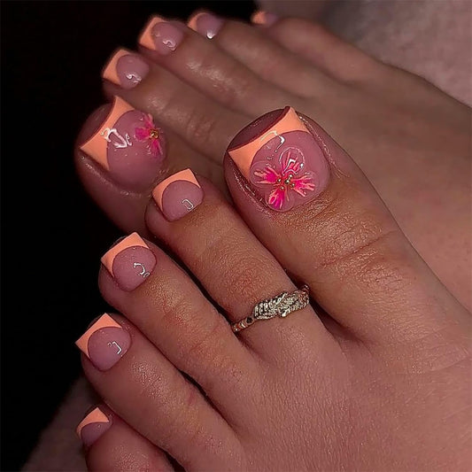FIEONCIY Press on Toenails with Designs Acrylic Fake Nails for Toe Artificial False Nails with Charms Glue on Toe Nails for Spring Summer Stick on Toenails for Women Girls(JP3813)