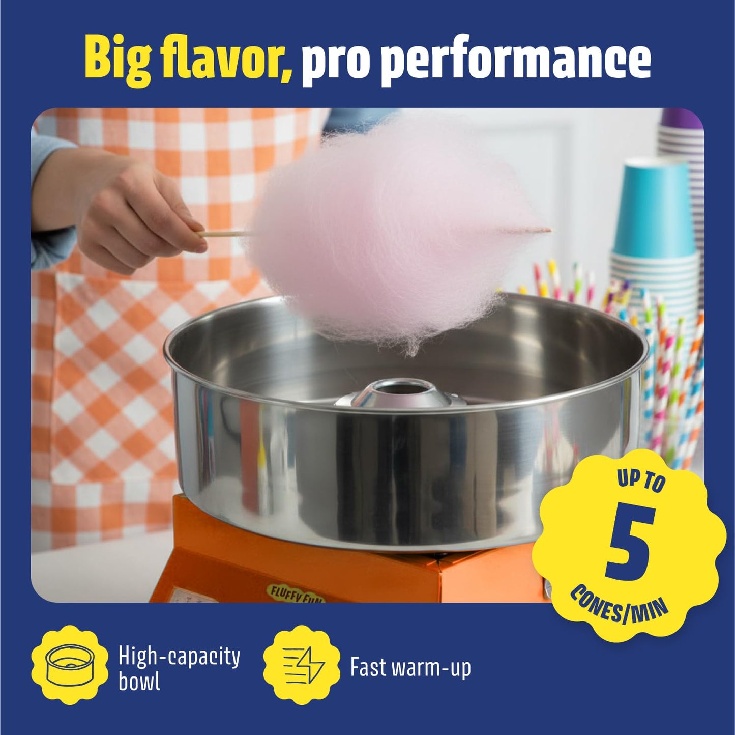 Wumple - Cotton Candy Machine Pro, Quick Heat-Up, Electric Machine with Large Stainless Steel Bowl for Parties & Business (Orange)