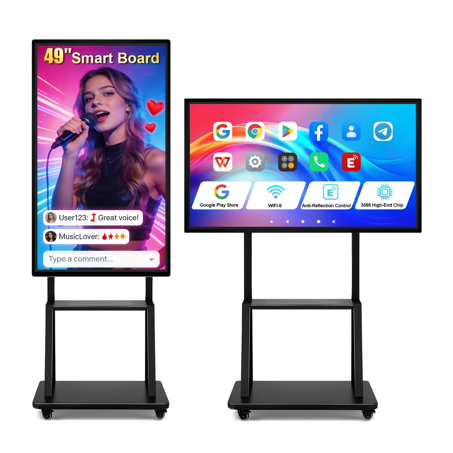 49" Smart Board, Electronic Interactive Smartboard for Classroom, Screen Mirroring, Android iOS 12, Digital Whiteboard for Presention Annotation Live Streaming(Wall Mount Included)