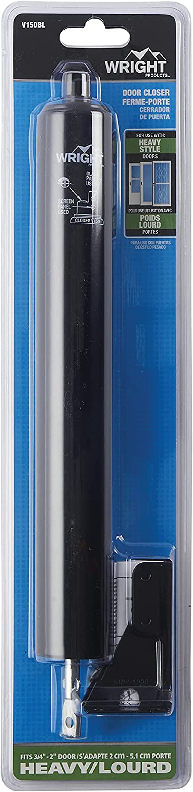 Prime-Line 3809BZ3068-I-WF Woodguard Steel Security Door – Traditional Screen Door Style & Wright Products V150BL Heavy Duty Pneumatic Screen and Storm Door Closer, Black