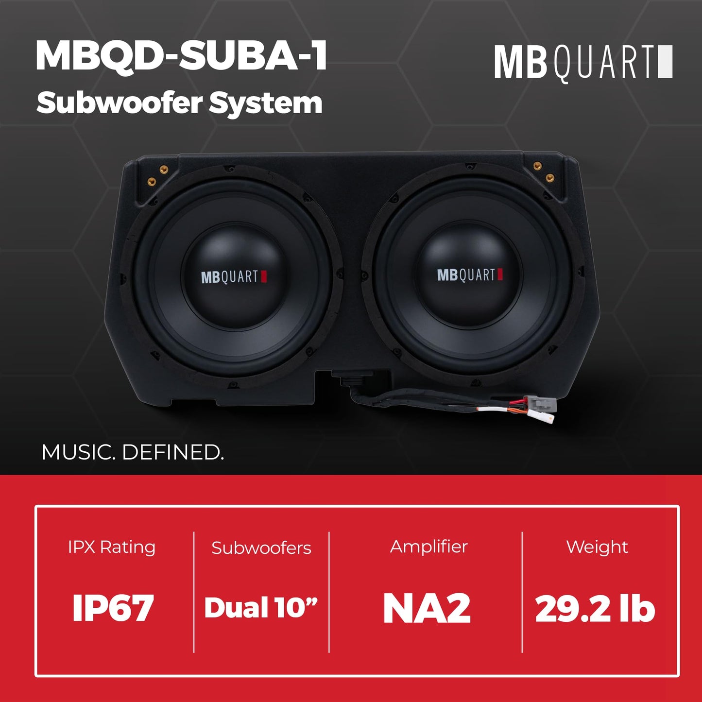 MB Quart Dual 10" Subwoofer System Upgrade for Can Am Defender 17-25, Plug and Play Compatibility, Marine Grade Protection, 400 Watts