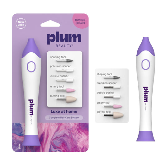 Plum Beauty Complete Nail Care System – 5-in-1 Professional Electric Manicure & Pedicure Kit with Interchangeable Attachments for Shaping, Buffing, and Cuticle Care