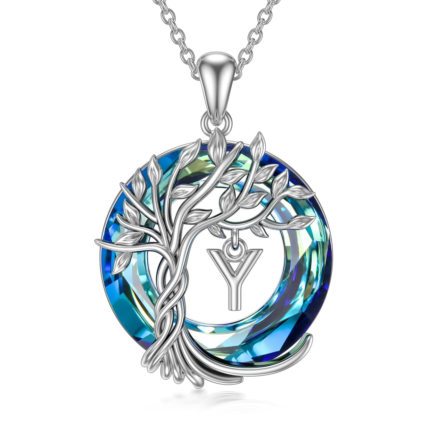 TOUPOP Tree of Life Initial Necklace Gifts for Women Sterling Silver Initial Y Letter Jewelry Irish Crystal Pendant Birthday Gifts for Women Her Mom Wife Daughter