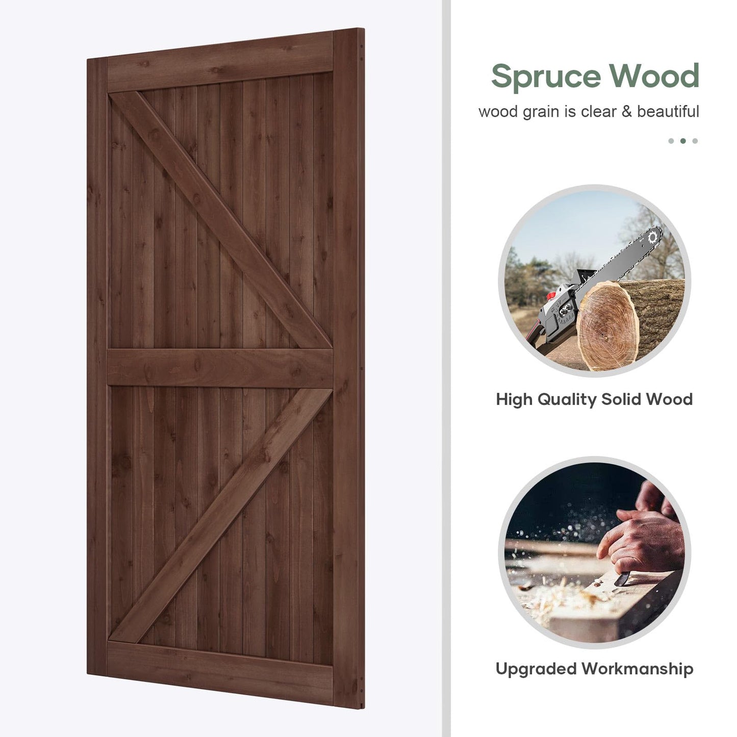 ROYMELO 54x96 inch Sliding Barn Wood Door Slab with 9ft Hardware Kit and Handle, Coffee, K Shape, Simple DIY Assembly