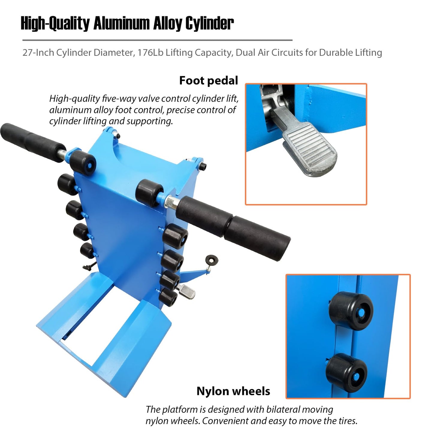 WYDDDARY Pneumatic Tire Changer, 176lbs(80kg) Lifting Capacity, Pneumatic Tyre Wheel Lifter Tire Changer Machine for 6"-24" Rim Tire Repair